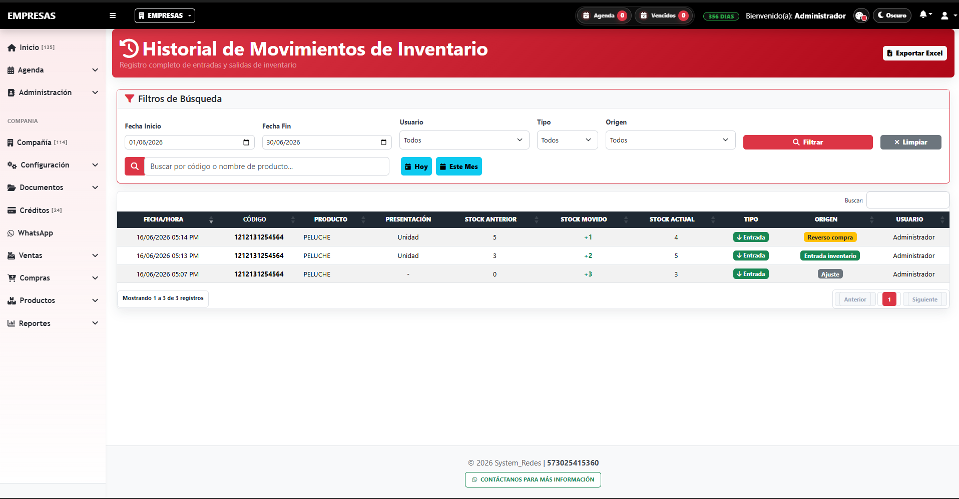 Historial de Movimientos